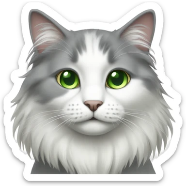 Longhaired grey and white cat with green eyes  sticker
