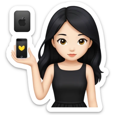 Beautiful Asian girl with long black hair wearing a black dress sticker
