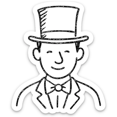 man in a top hat, hand drawn outlined icon sticker