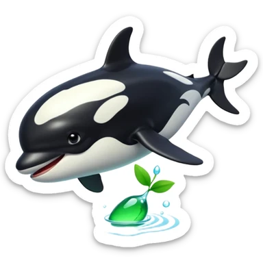3d Cartoon orca with a green tick next to it sticker