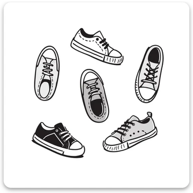 Canvas sneakers/casual shoes in pastel colors (dd9fb0, ffc6d3, a3bfc9, c4bee2, f1b091), hand-drawn doodle style sticker