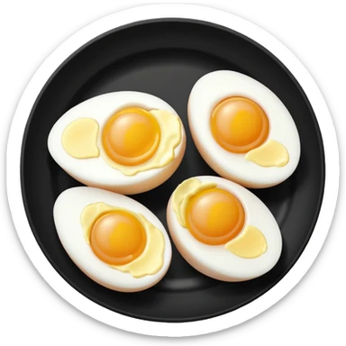 Two boil eggs in a black plate cut in half sticker
