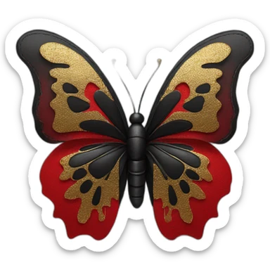 black leather butterfly with red lace overlay and gold body sticker