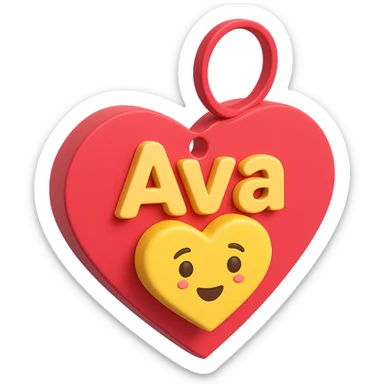 Add the name 'Ava' to the heart-shaped gift tag in the style of 3d emoji, with no background. sticker