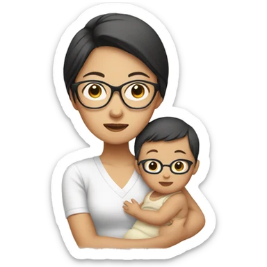 asian women with glasses holding a baby sticker