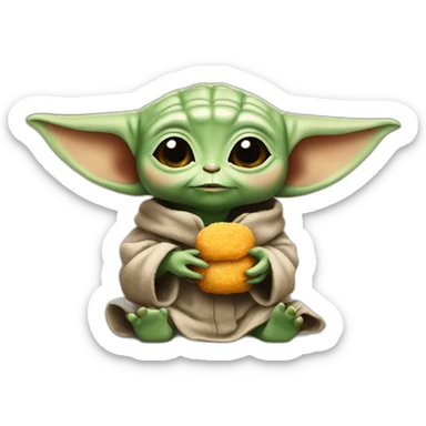 Baby yoda eating a chicken nugget sticker