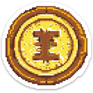 A pixel art style image of a gold coin, featuring a yellow and brown pixelated design, simple and retro design, no additional text or symbols. sticker