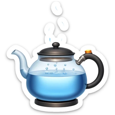  a small pot or kettle filled with water placed on fire, the water is boiling intensely with visible steam and bubbles rising, bright lighting, clean white background sticker