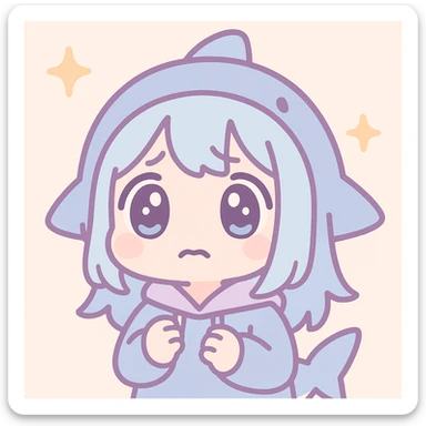 Sameko Saba, a vtuber character, looking scared, kawaii style sticker