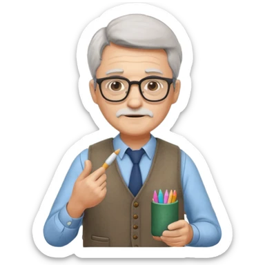 Man teacher: old, wearing vest, wearing glasses, hold chalk on their hand sticker