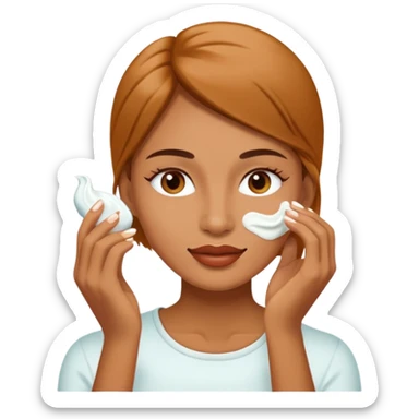 woman putting a white cream on her face sticker
