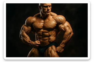 bodybuilding è lo sport simbolico della vemenza, forza, potenza, estetica, iperrealistico cinematografico 4k sticker