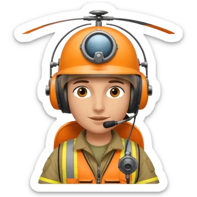 Helikopter-Flughelfer mit Oranger Weste und Helikopter Flug Helm auf dem Kopf inkl. am Helm integrierten Mikrofon vor dem Gesicht. sticker