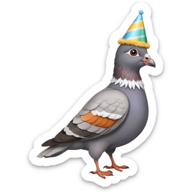 Pigeon with a party hat sticker