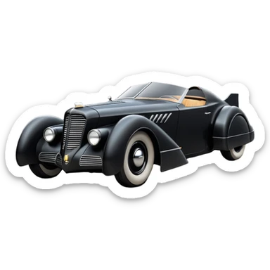  the animated series aerodynamic opulent dark knight futuristic concept Batmobile loosely based on 1936 cord 812 Lincoln (flat long straight faceted mechanical body) winged stealthy street hot rod  sticker