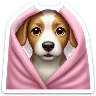 A small Brown white dog under a pink blanket sticker