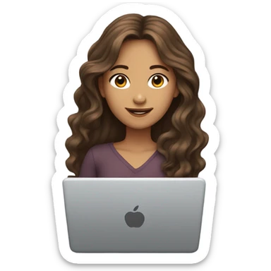 Beautiful girl,Brown hair,wavy hair，long hair,Brown eyes,White, typing on laptop  sticker