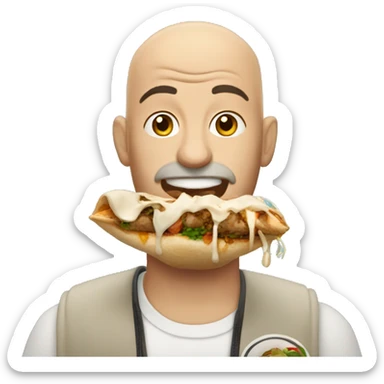 Bald man eating shawarma sticker