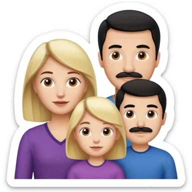 Mom with brown hair. Dad with black hair and mustache. 1 son with blonde hair. 1 son with blonde hair. 1 daughter with blonde hair. sticker