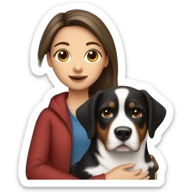 white brunette girl holding a swiss mountain dog sticker