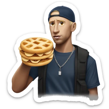 lightskinned Eminem holding a kanelbulle sticker