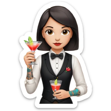 a bartender girl with bow tie and vest, having tattoo















 sticker