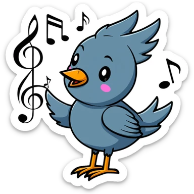 nightingale bird singing with musical notes around sticker