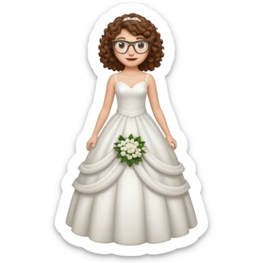 Chica blanca, pelo rizado y castaño,gafas, vestido novia, cuerpo entero sticker