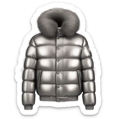 short shiny moncler jacket with fur sticker