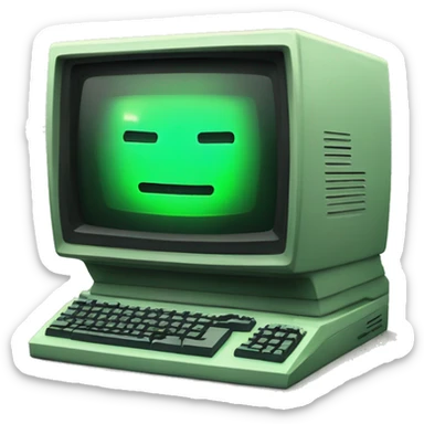 vintage computer with green glowing crt sticker