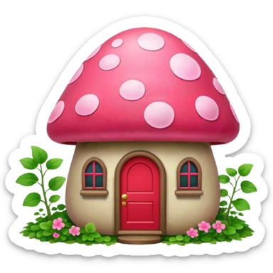Pink little mushroom house covered in vines sticker