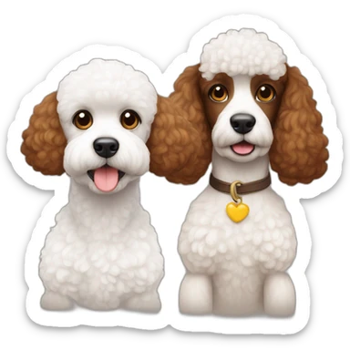 2 dogs together french poodle 1 white colour 1 canela brown color sticker