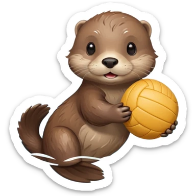 adorable otter floating on water holding a volleyball with both paws above water sticker