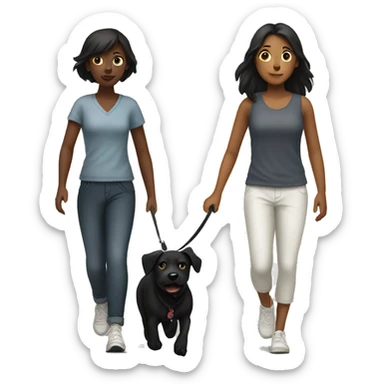 Girl walk with a black dog with white Chest sticker