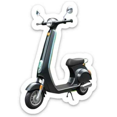 An icon featuring a sleek scooter parked on a smooth path in a park. The background showcases winding pathways, tall trees, and bright greenery with the sun shining through. The scooter stands ready for a ride, capturing the freedom and joy of scootering outdoors. Transparent background sticker