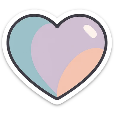 plump heart with almost round halves, icon-color-outlined style, no stripes or decoration, only shape, detailed shadows and highlights, thin clean contours, soft rounded shapes, pastel palette #98B5BC, #B5B3C1, #C9A3C9, #E4C0CA, #F7DCD1, #F7C0AA, modern Japanese pop art and sticker aesthetic, soft lighting, transparent background sticker