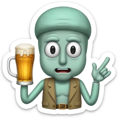 Squidward with a beer sticker