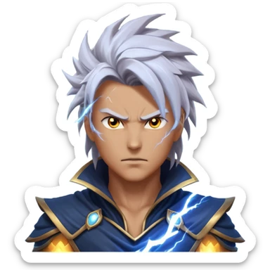 storm rider portrait, head and shoulders only, wind-swept hair, crackling lightning aura, storm clouds swirling behind, intense glowing eyes, epic fantasy vibe, 3D cartoon, mobile game icon style, clean background, no text, no watermark
 sticker