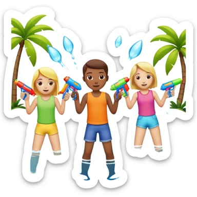 children playing with water guns sticker