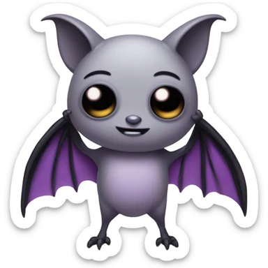 Gray bat, with black wings, with purple and black striped arms, large studio ghibli eyes  sticker