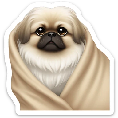White Pekingese cozy in beige blanket sticker