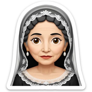 Older Mexican lady with black and white hair with lace veil  sticker