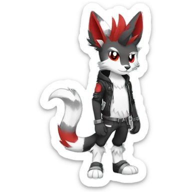 Anthro cool edgy black white grey punk red animal hybrid Fakemon full body sticker