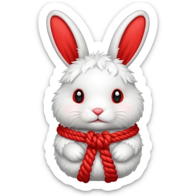 White realistic bunny with red ropes tightly wrapped around sticker