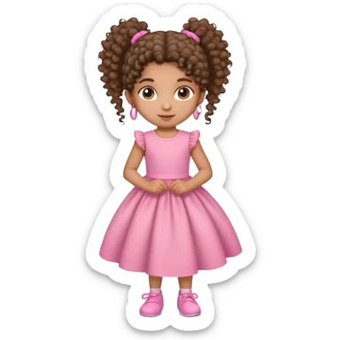 small little brown girl with curly hair ponytail and a pretty pink dress  sticker
