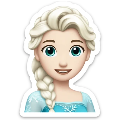 un pato inspirado en Elsa de Frozen. El emoji debe tener un cuerpo azul con detalles blancos y una cabeza blanca, así como una trenza similar a la de Elsa. sticker