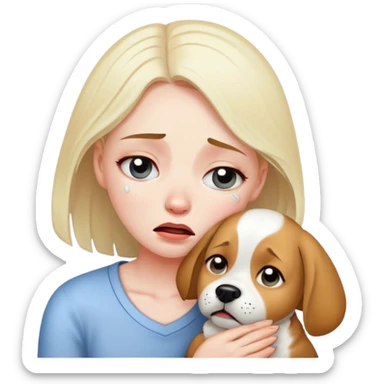 Girl crying with her dog sticker