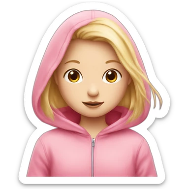 blond girl with a pink hoodie and axolotl sticker