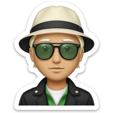 Men in black jacket and whte hat and green sunglasses  sticker