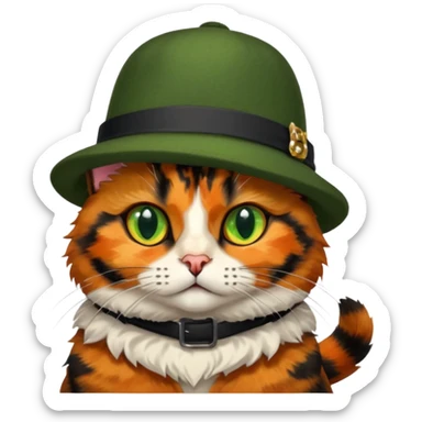 tortoiseshell cat with a british hat, a little sassy sticker